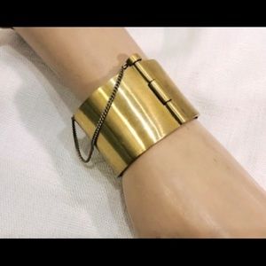 70’s style Brushed Brass Hinge Bangle with pin and chain